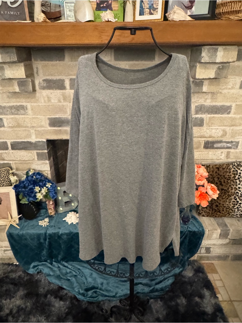 Woman Within Gray 3/4 Sleeve Tshirt